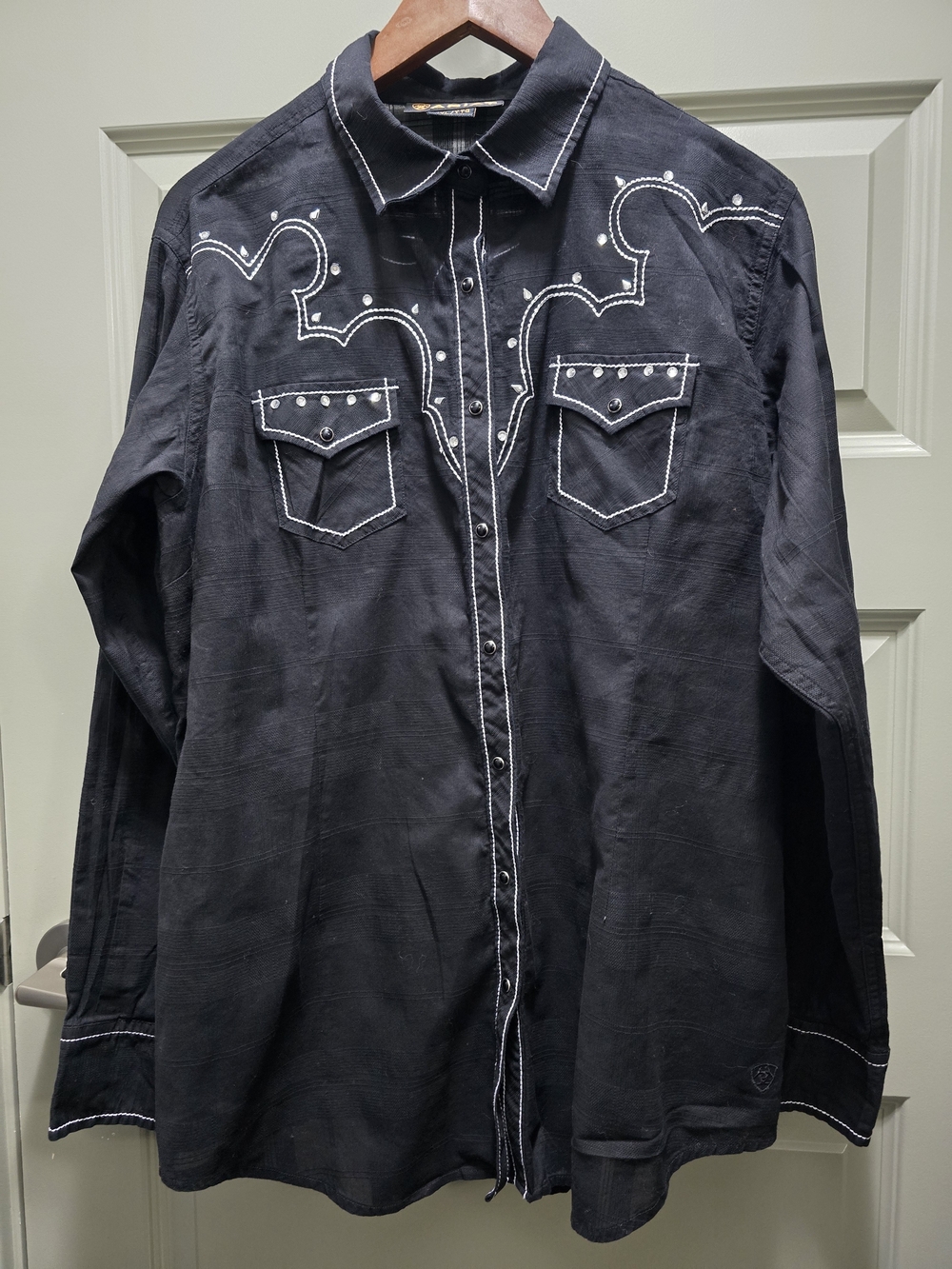 Ariat Black Western Long-Sleeve Button-Down Shirt with White Stitching Size XXL